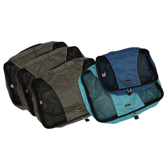 eBags Packing Cubes Set of 5 / 4 Large (3 Gray, 1 Turquoise), 1 Medium (Blue) - Picture 1 of 12